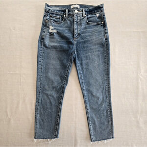 LOFT Jeans Women 4 High Waist Distressed Blue Denim Raw Hem Skinny Ankle Stretch